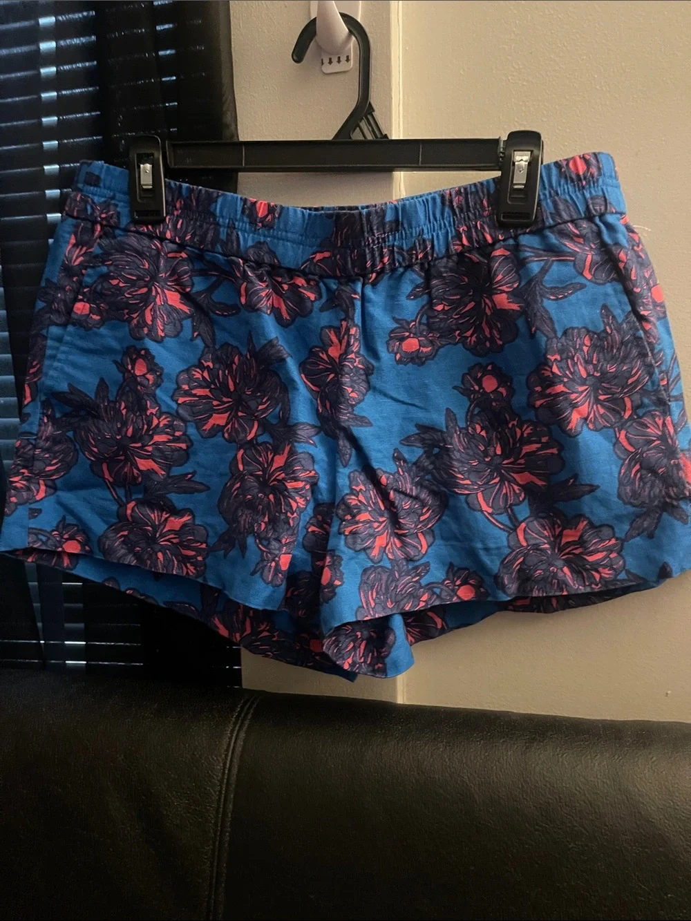 J Crew Women’s Elastic-Waist Linen Blend Shorts in Blue & Pink Size 10 NWOT
